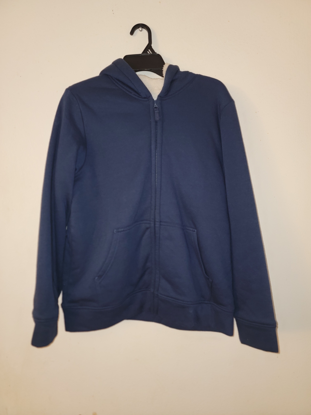 Navy Zip-Up Hoodie with Sherpa Lining